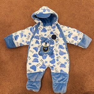 LoveBird Baby Boys NWOT Cozy Blue Bear Kids Snowsuit Size 18-24 Months
